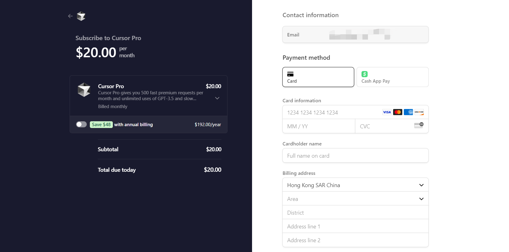 Cursor Pro订阅支付