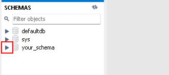 Expand schema button Expanded schema with tables section visible