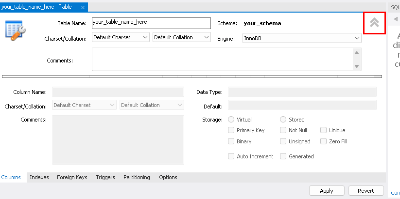 Button to open column editor Button to open column editor in create table window