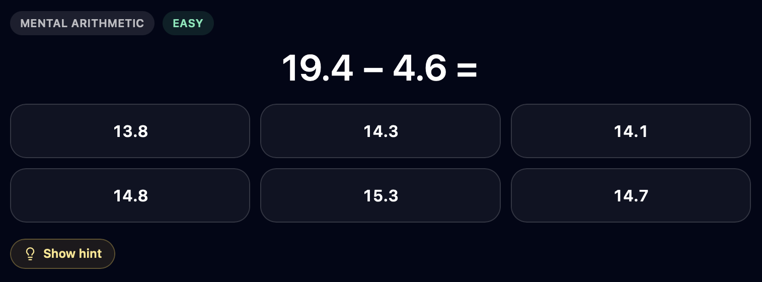 Numerical Reasoning — example question