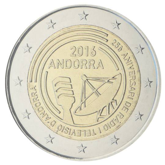 Andorra 2 euro (2016) - 25th anniversary of the Radio and Television of Andorra