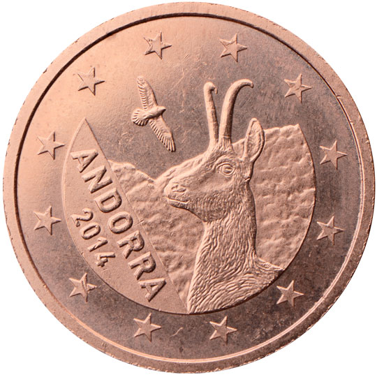 Andorra 5 euro cent (2014) - Pyrenean chamois and bird of prey