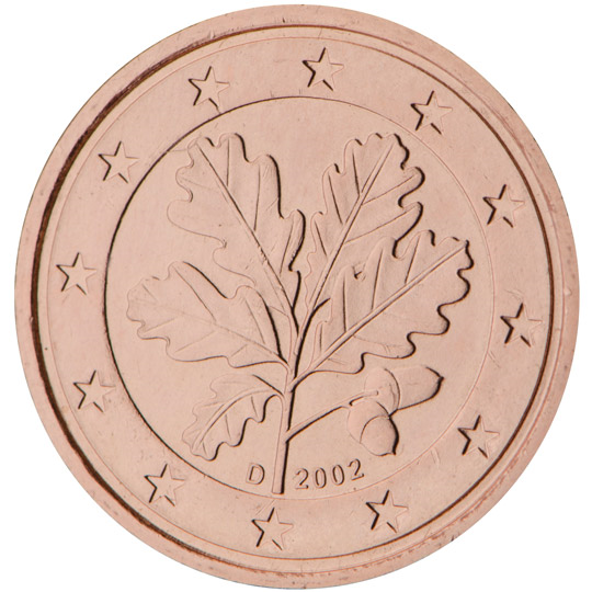 Germany 1 euro cent (2002) - Oak branch