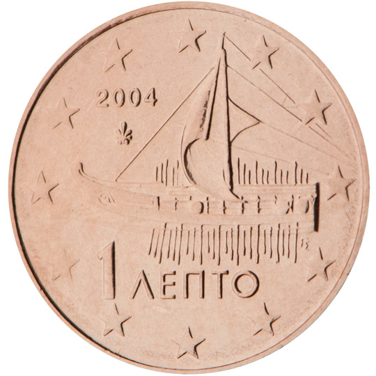 Greece 1 euro cent (2002) - Ancient Athenian Trireme (Thee rower ship, 5th century BC)