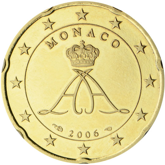 Monaco 20 euro cent (2006) - Monogram and standard of Prince Albert II