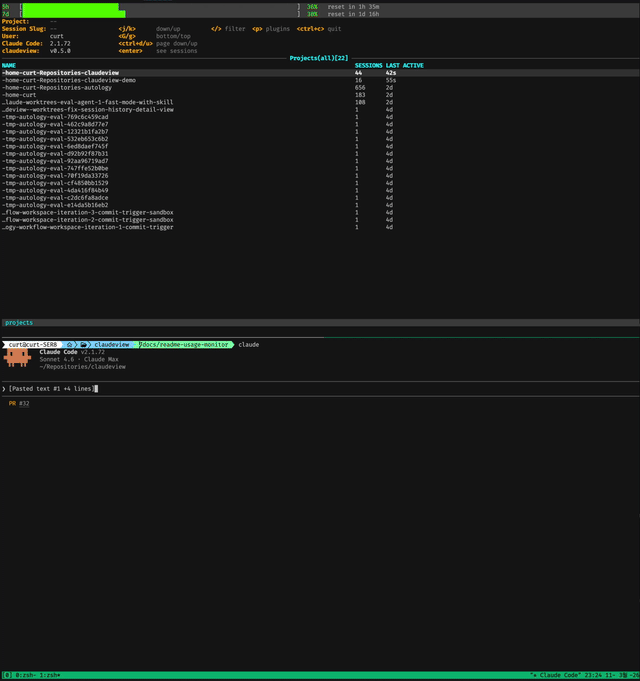 claudeview demo — real-time monitoring of Claude Code