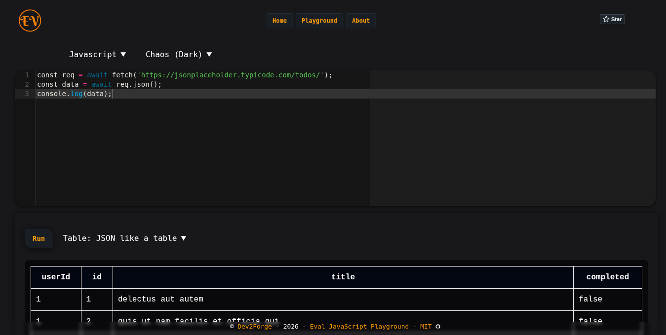 Eval Code playground preview website home page