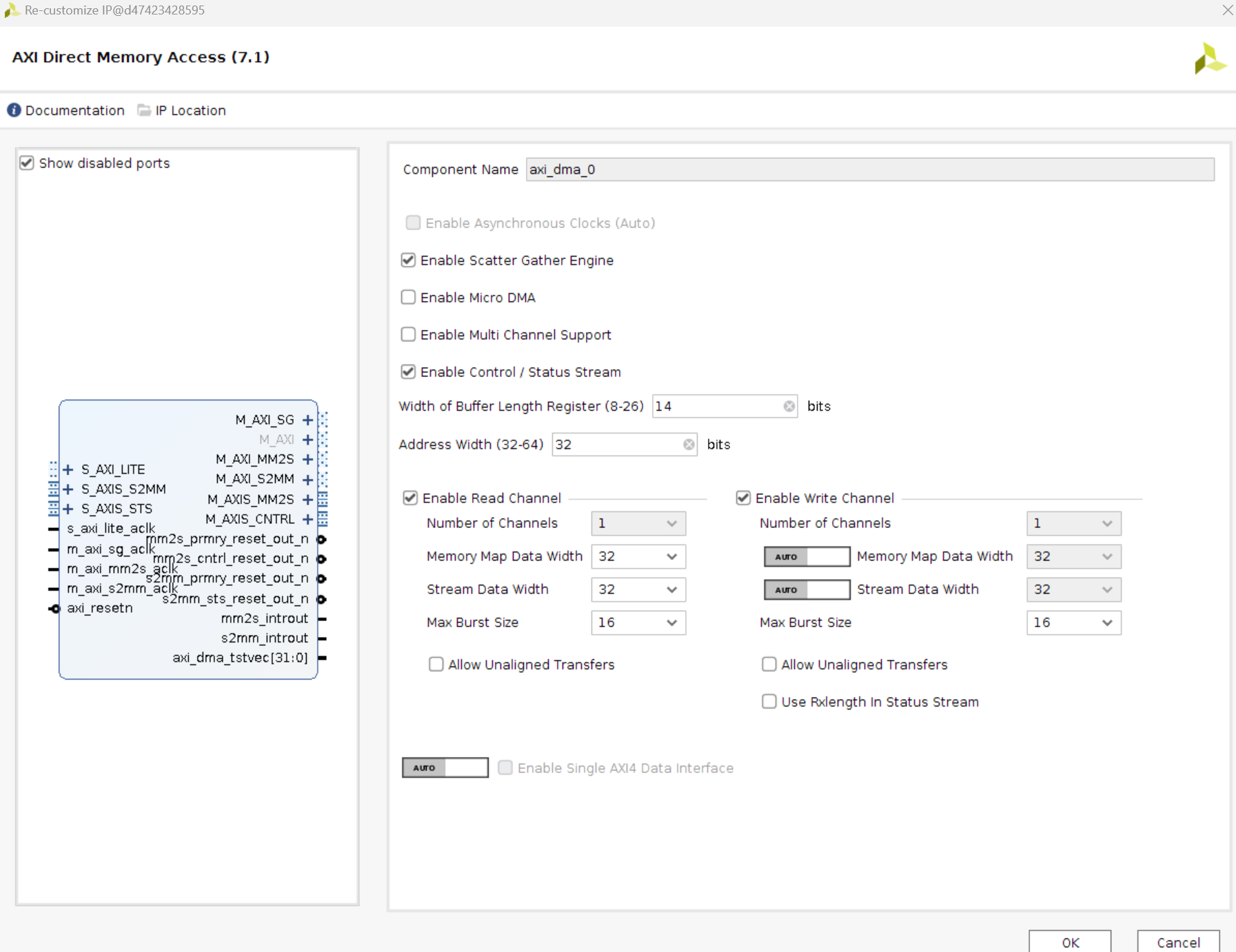 AXI-DMA IP核(v7.1)配置界面