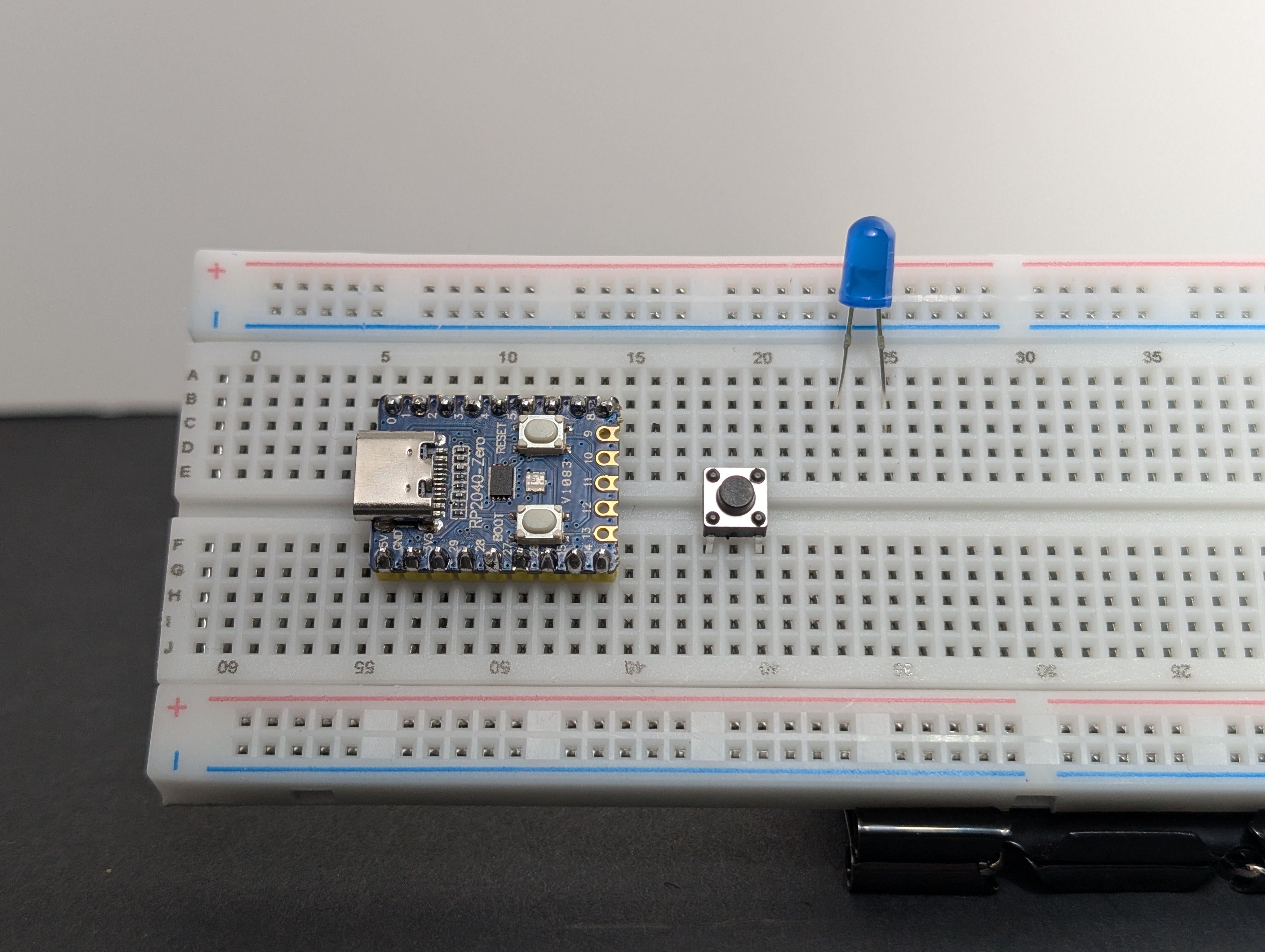 Place the LED so its legs are in different rows.
