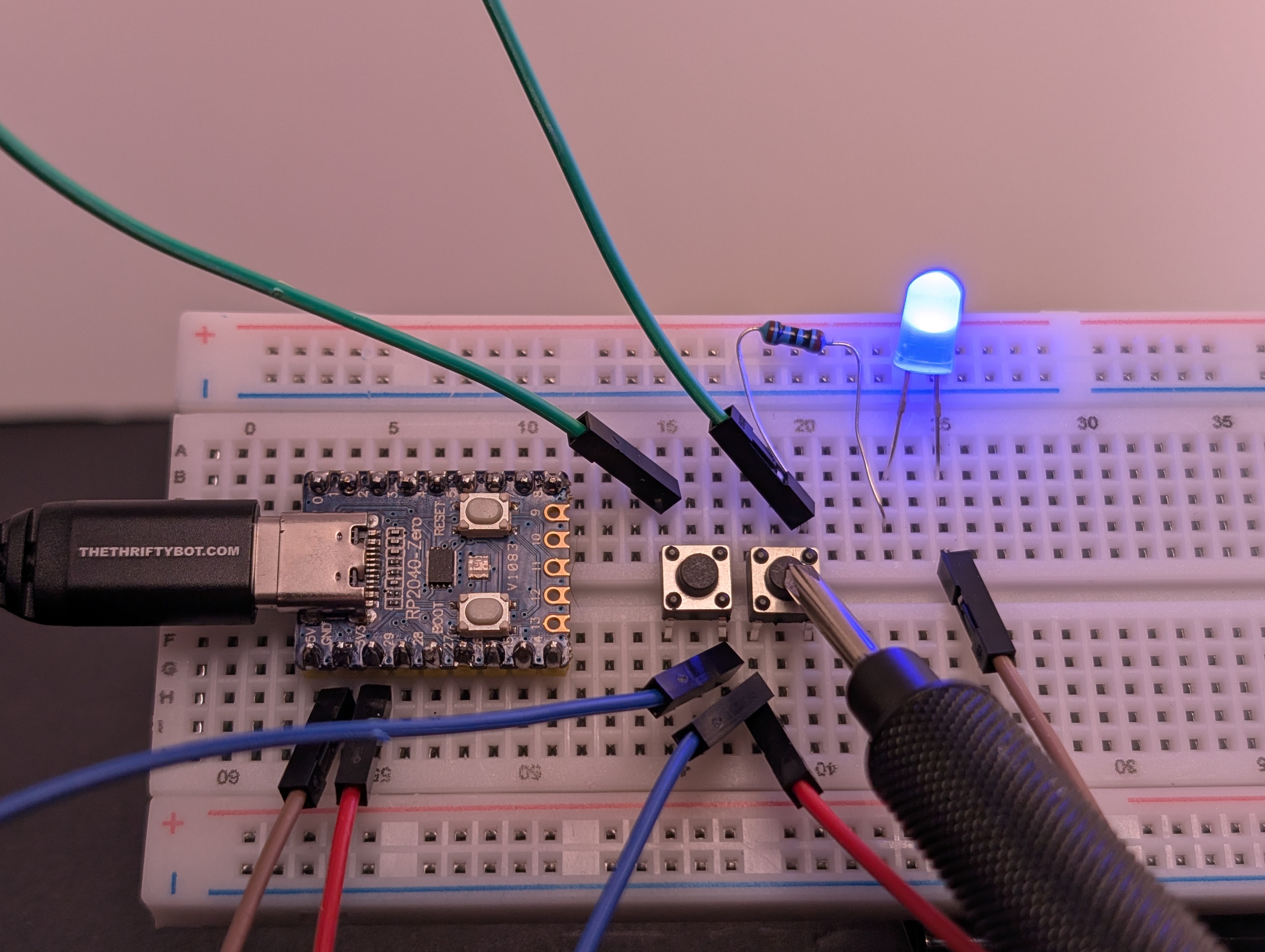 Plug in the USB, then test each button one at a time, then both at once. (button A)
