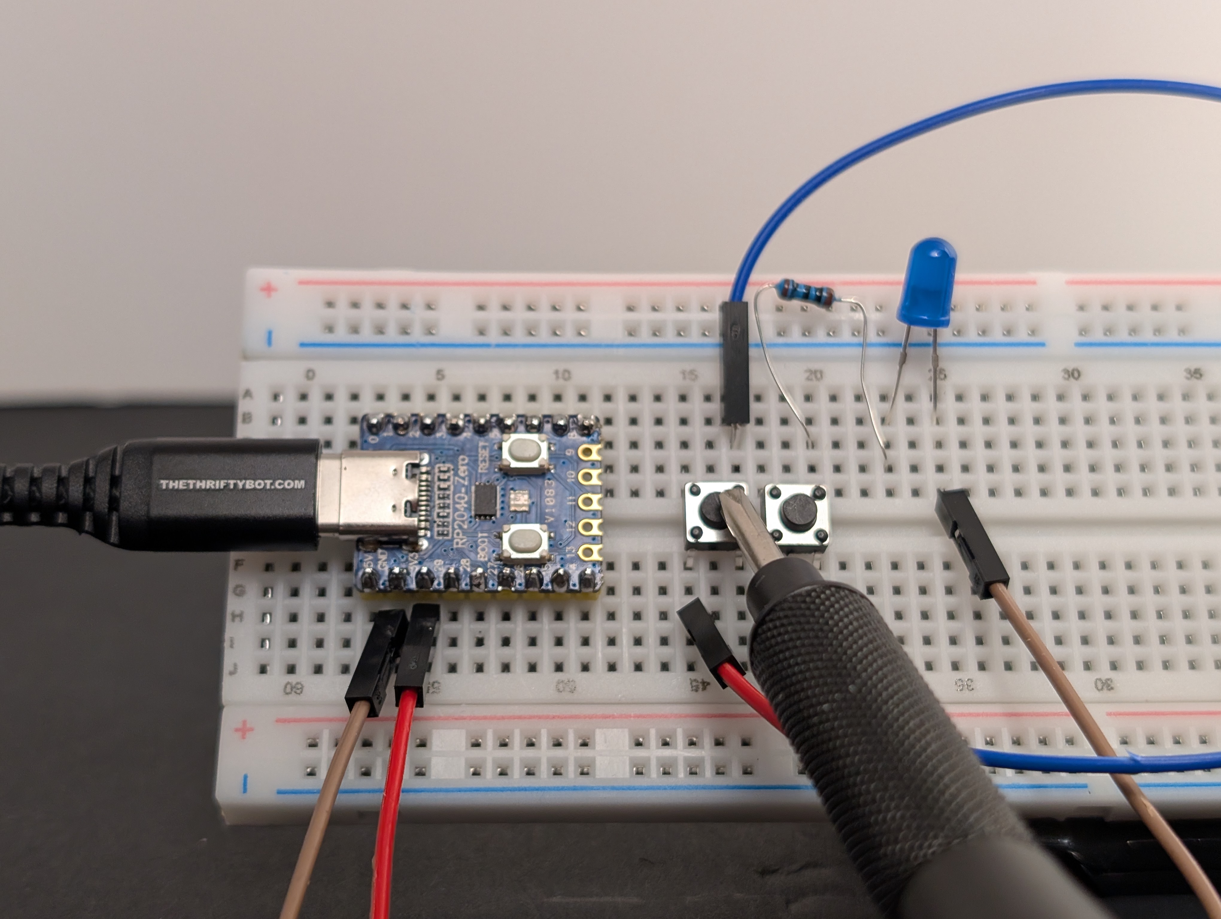 Plug in the USB, then test each button one at a time, then both at once. (button A only)