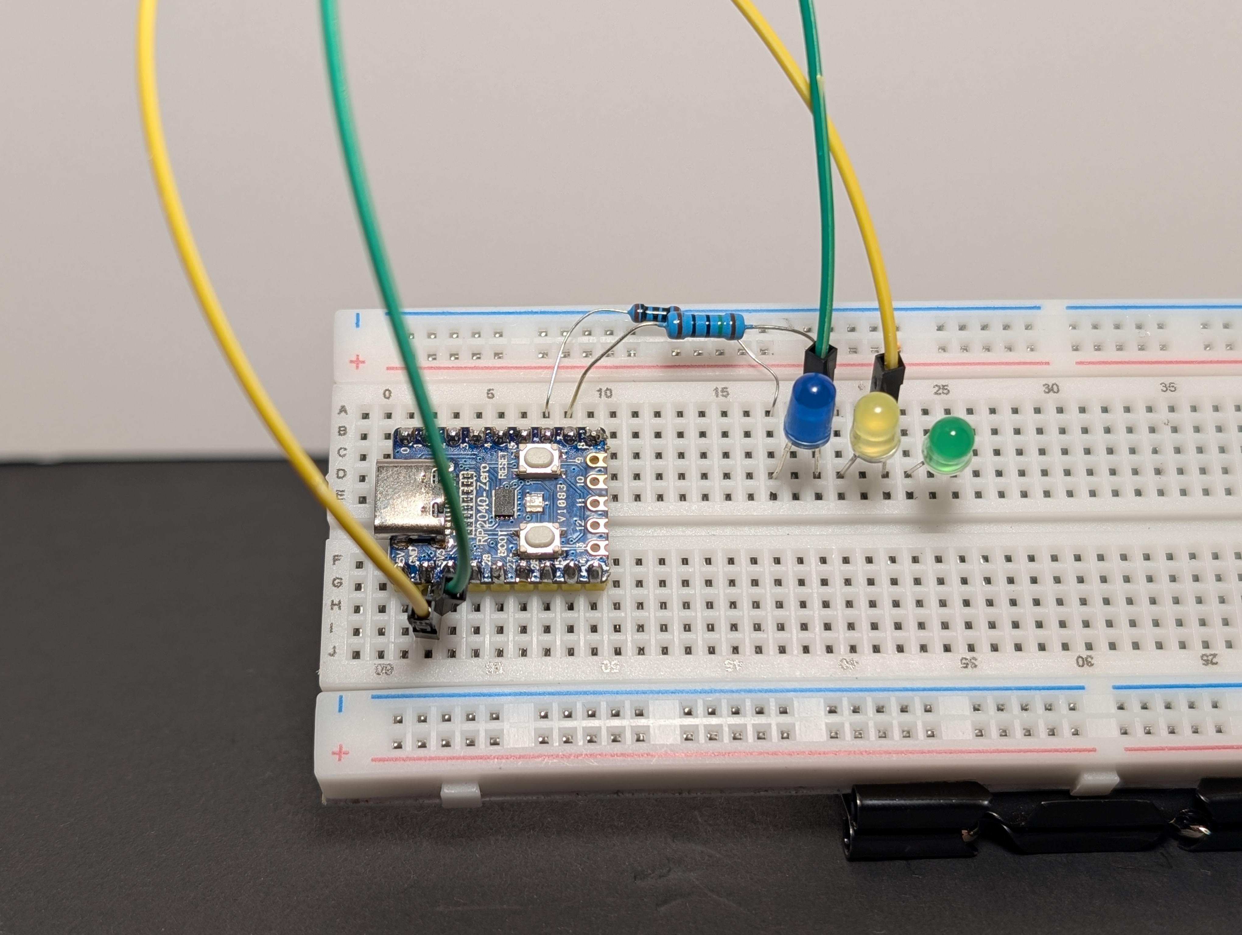Connect the long leg (+) of the second LED to GP7 (GPIO 7), and the short leg (-) to GND.