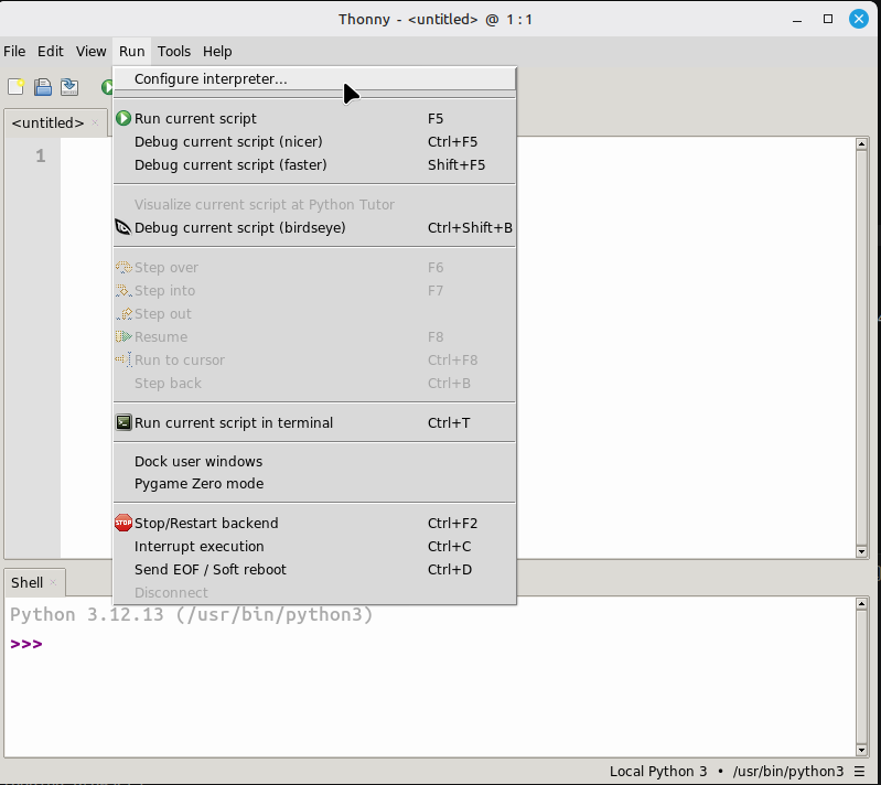 Thonny's interpreter settings