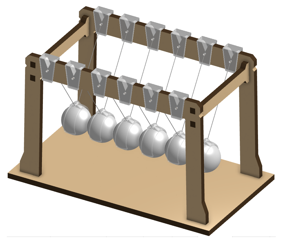 All six ball bearings hanging from the frame.