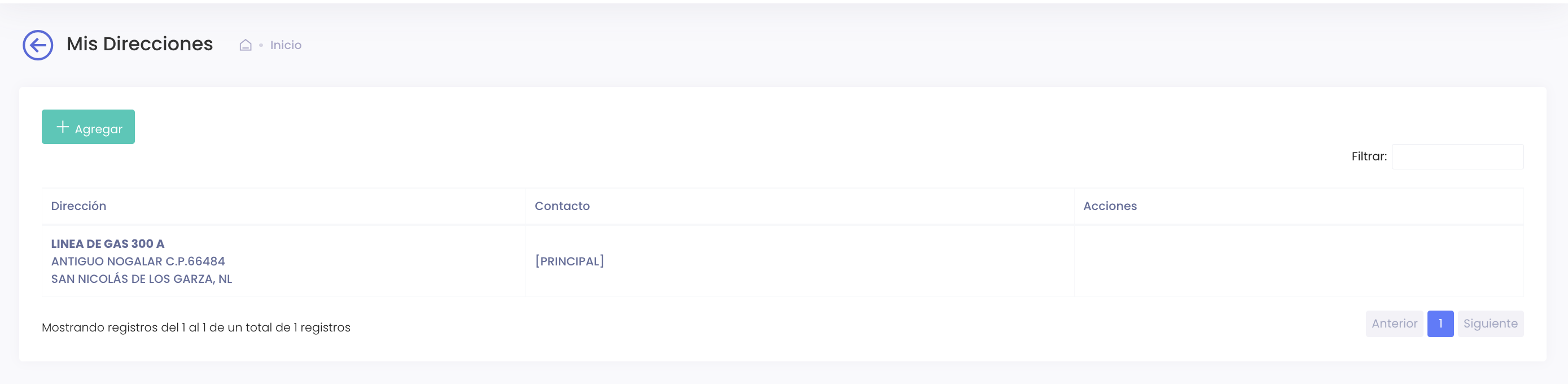 Vista general del módulo Mis Direcciones