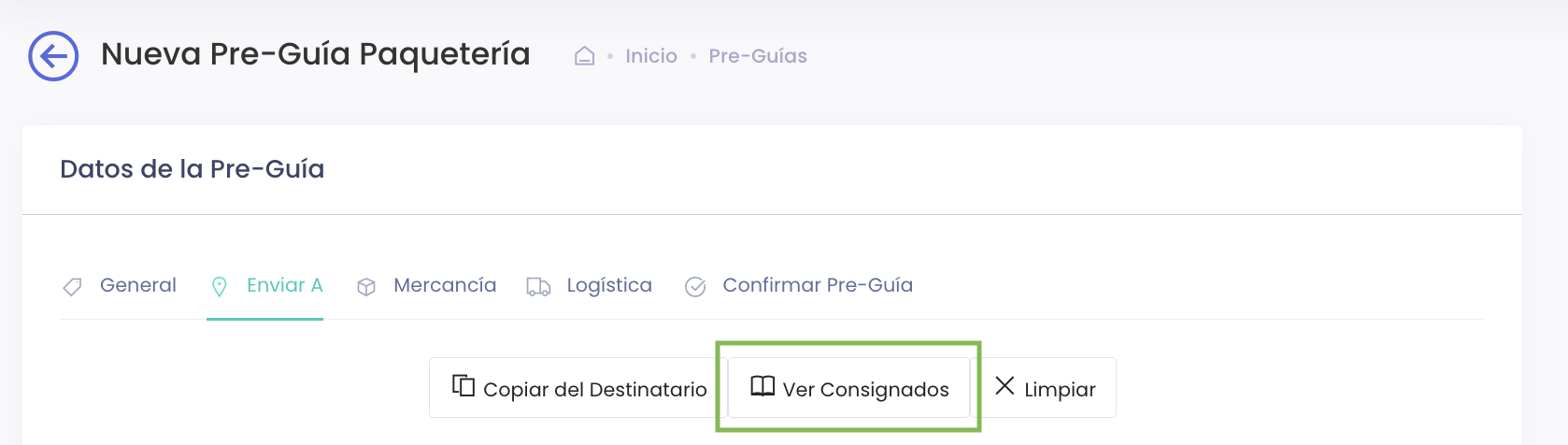 Botón Ver Consignados en Pre-Guía
