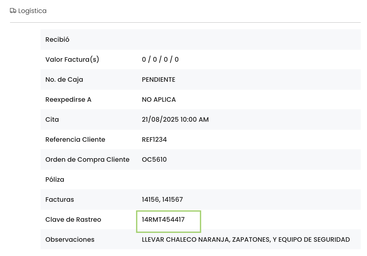 Clave de rastreo en Logística