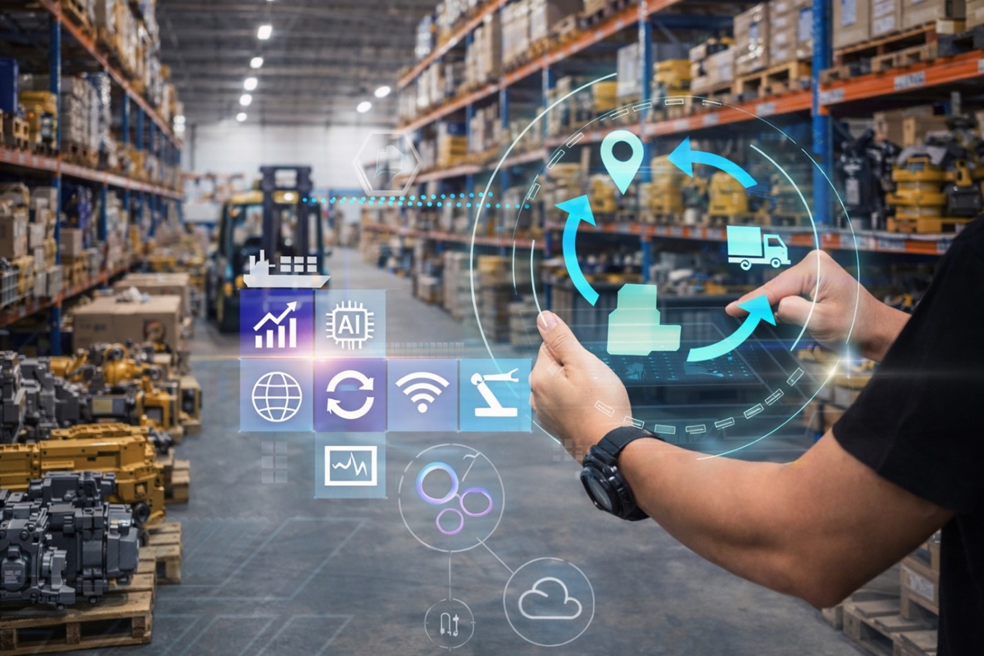 AI powered fleet and inventory management system for construction machinery parts warehouse