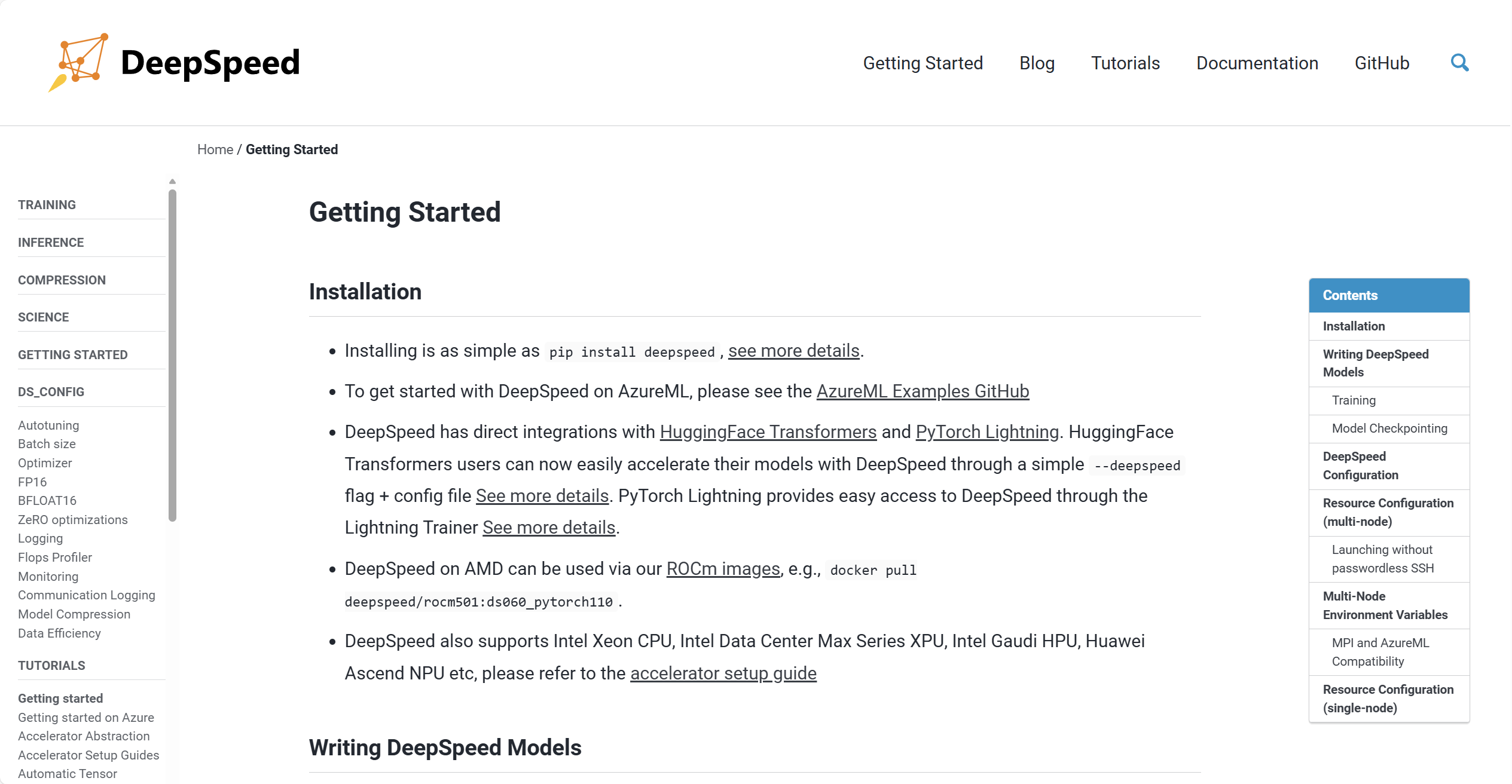 DeepSpeed 官方文档 Getting Started 页面