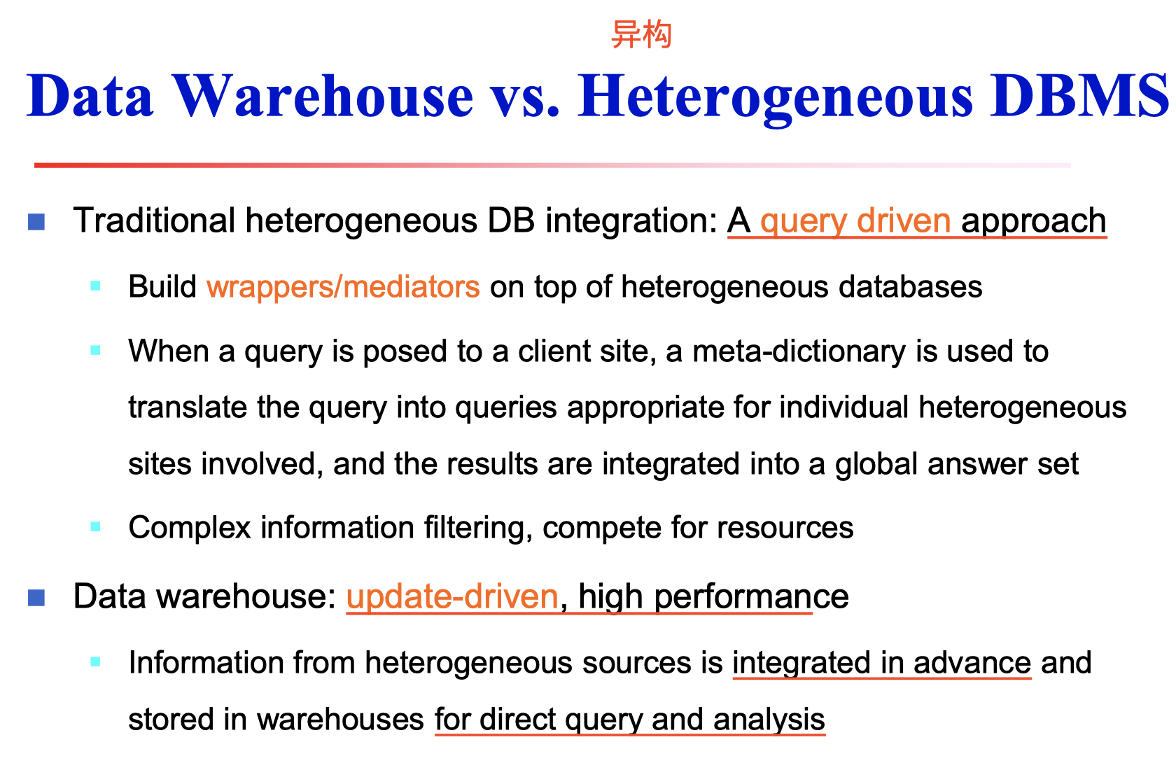 DataWareHouse vs DBMS
