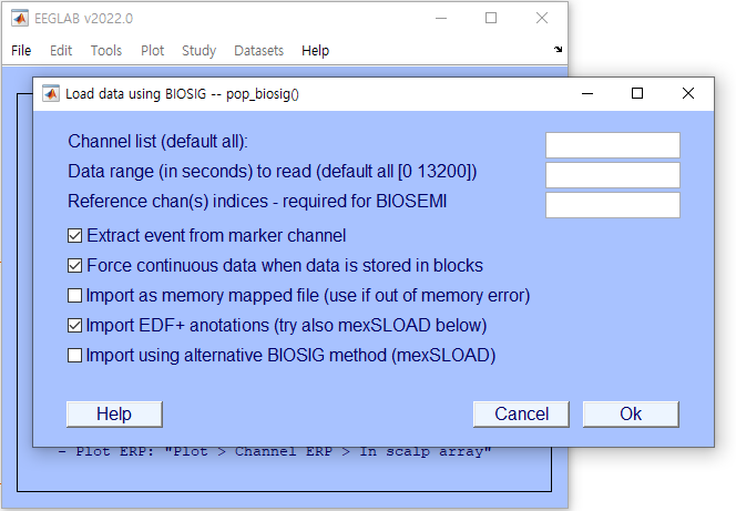 Select channels and time window
