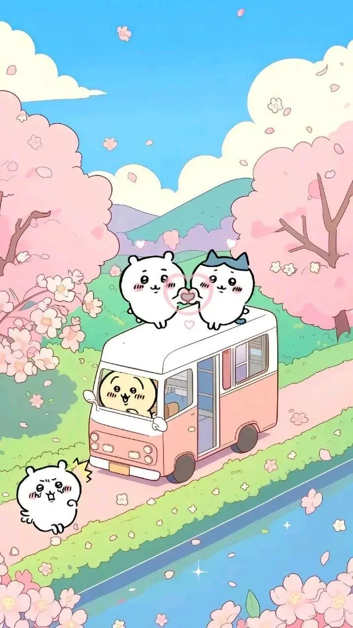 春日樱花小旅程 - IP形象 / 乌萨奇 - 插画 萌宠 樱花 高清壁纸