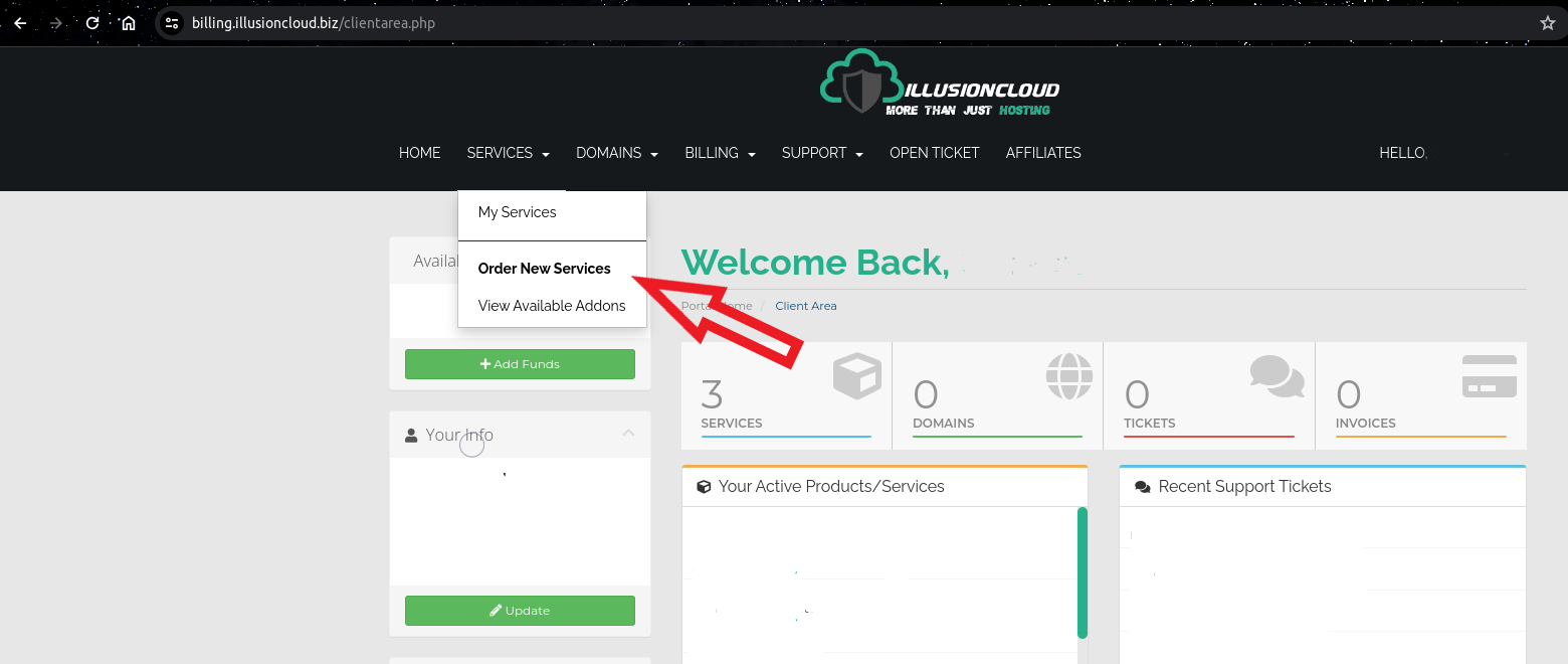 Services Menu Screenshot