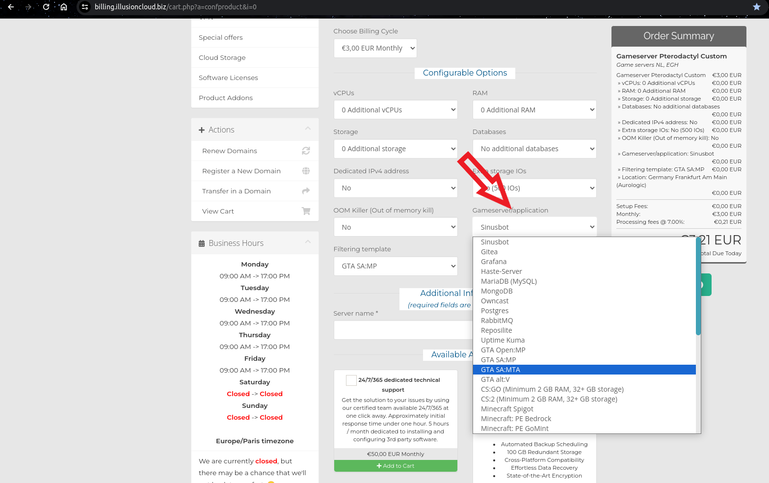 Application/Game Server Selection Screenshot