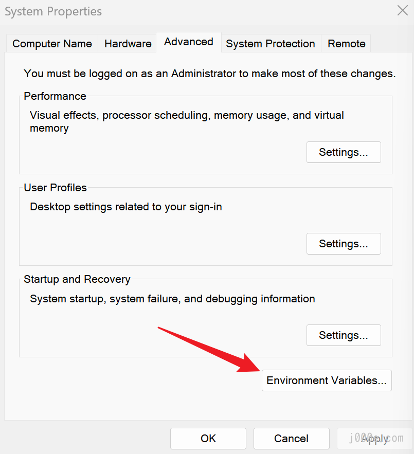 Click on Environment Variables