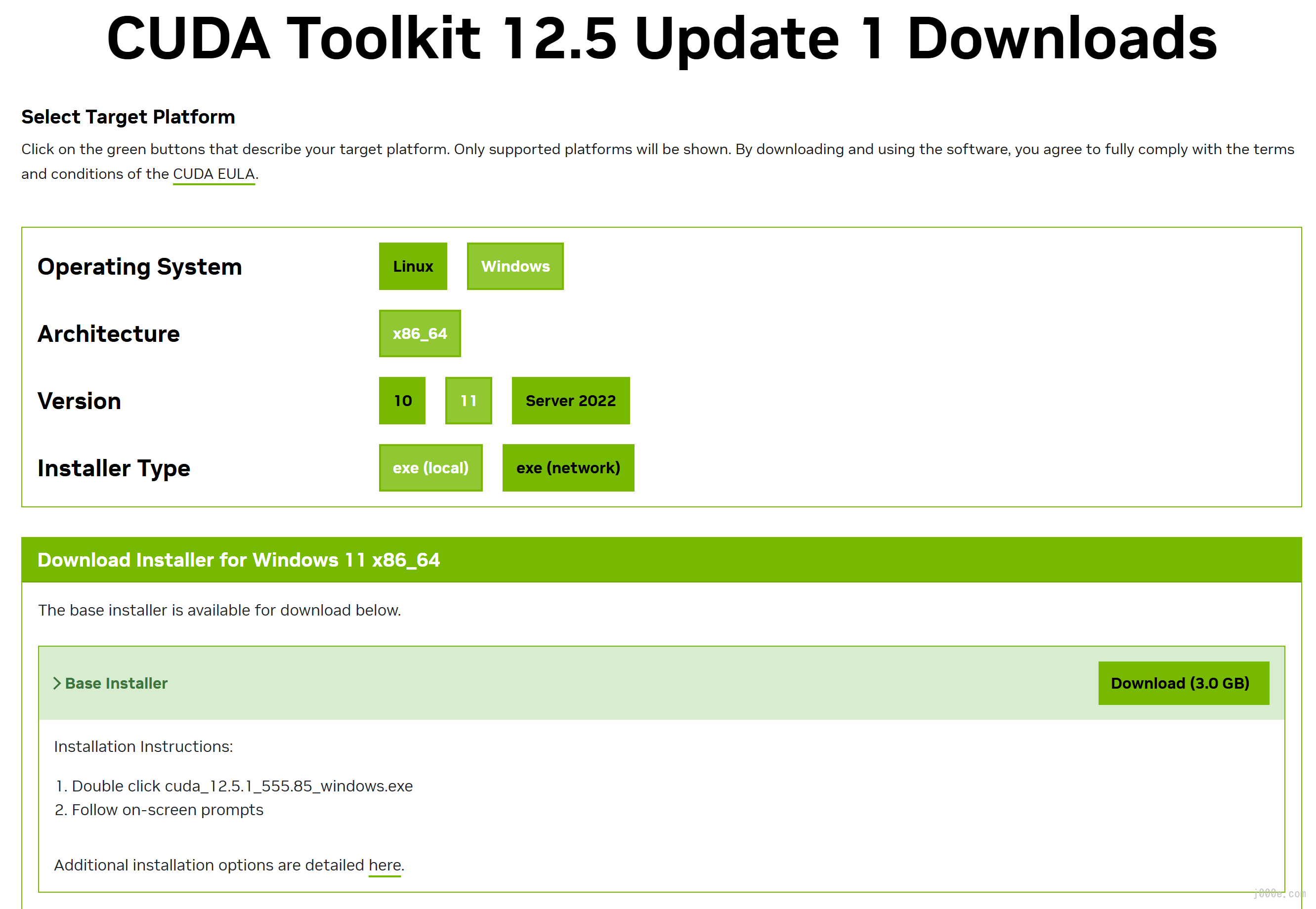 Download the CUDA installer suitable for Windows x64 architecture.