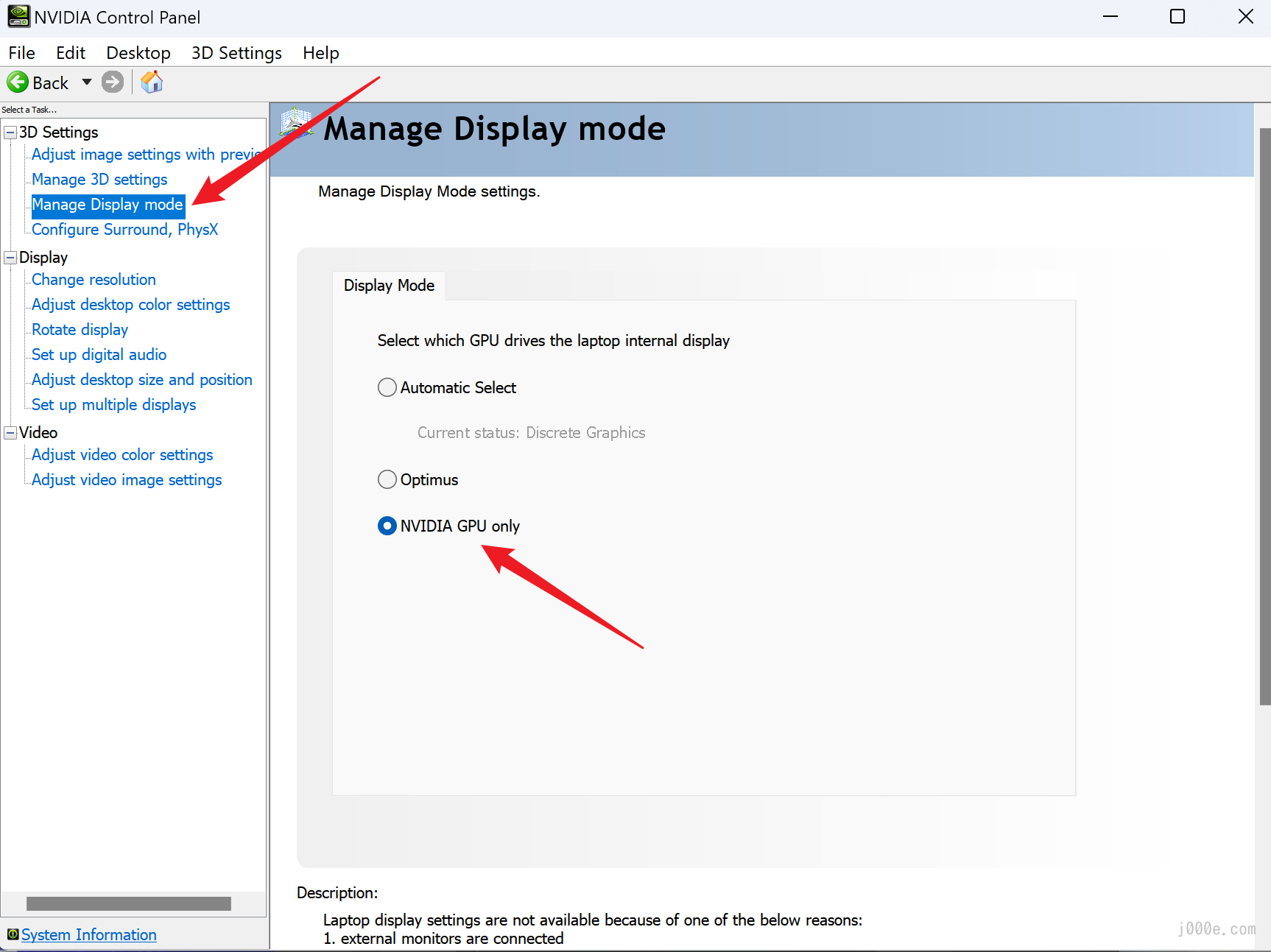 Nvidia Control Panel - Manage Display Mode