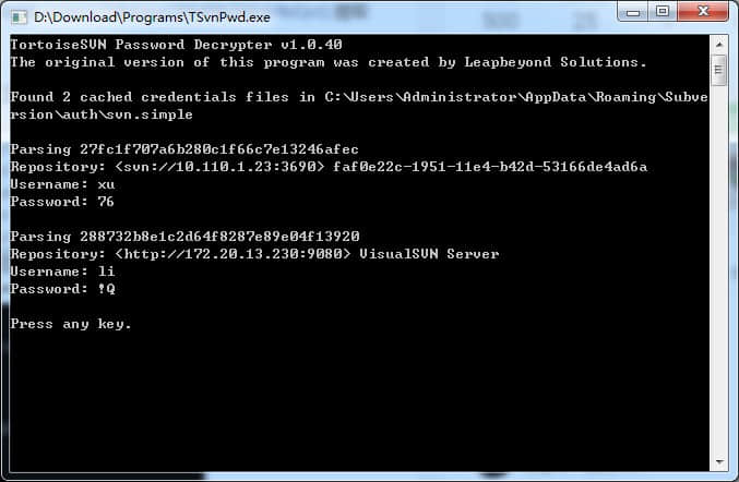 TortoiseSVN Password Decrypter