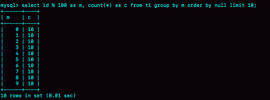 group + order by null 的结果（磁盘临时表）