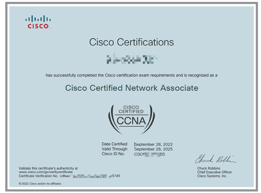 My CCNA Certificate