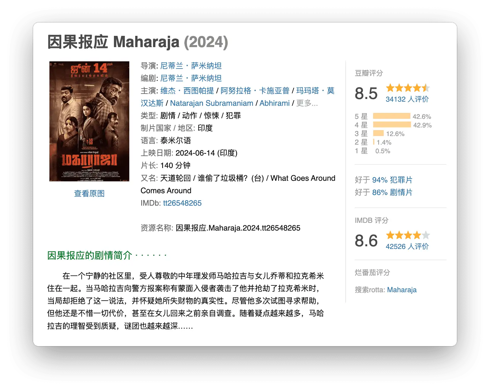 因果报应 Maharaja (2024)