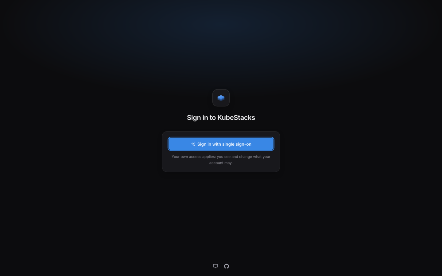 KubeStacks served from a cluster: signing in with single sign-on.