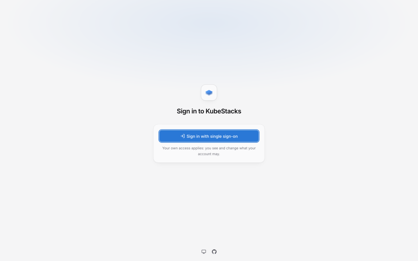 KubeStacks served from a cluster: signing in with single sign-on.