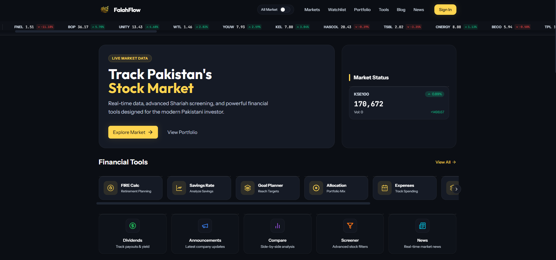 FalahFlow Pakistan Stock Exchange analytics interface