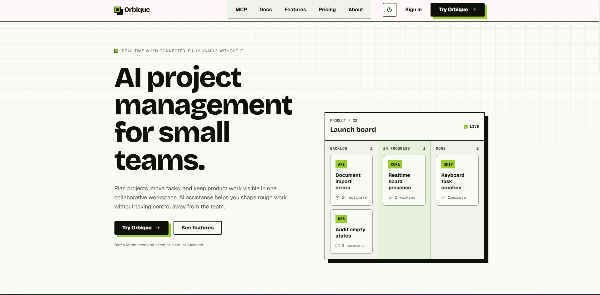 Orbicue project management workspace