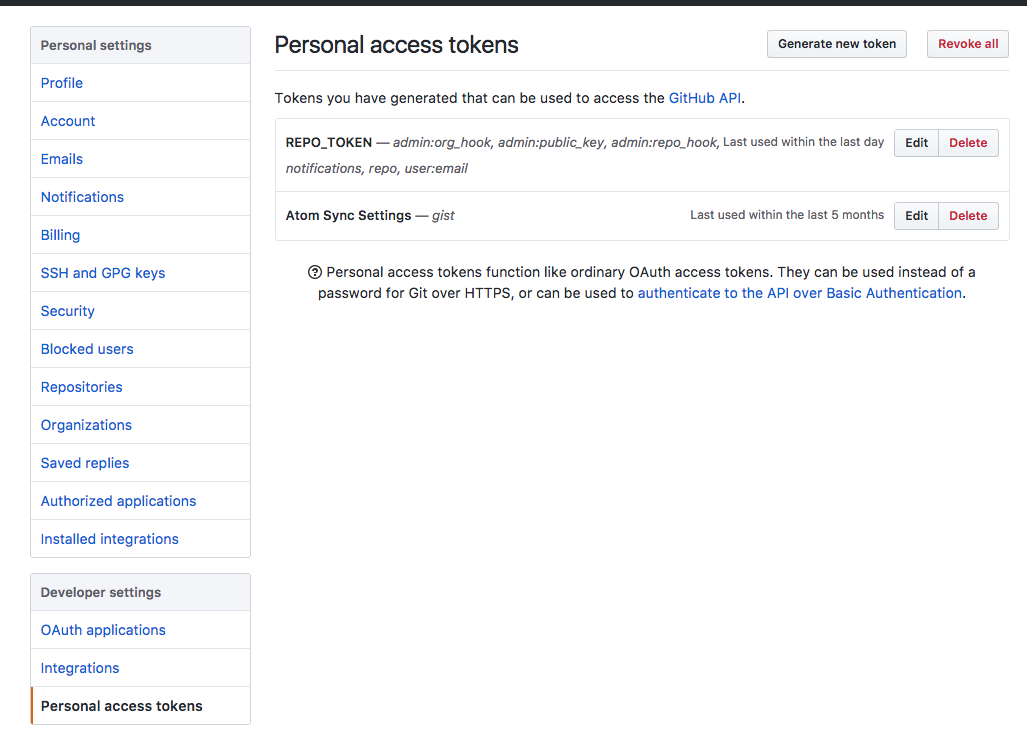 Personal access tokens