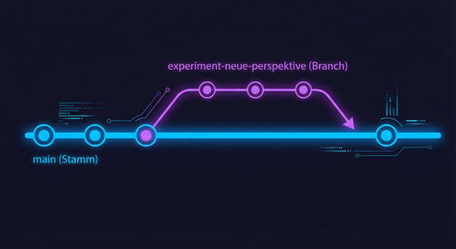 Visualisierung des Git Branching Modells mit Main und Experimentier-Branches