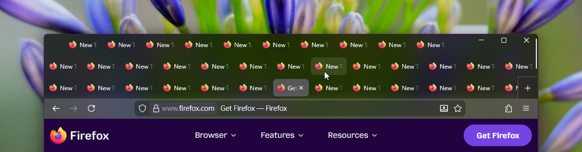 Tabs extend beneath control buttons