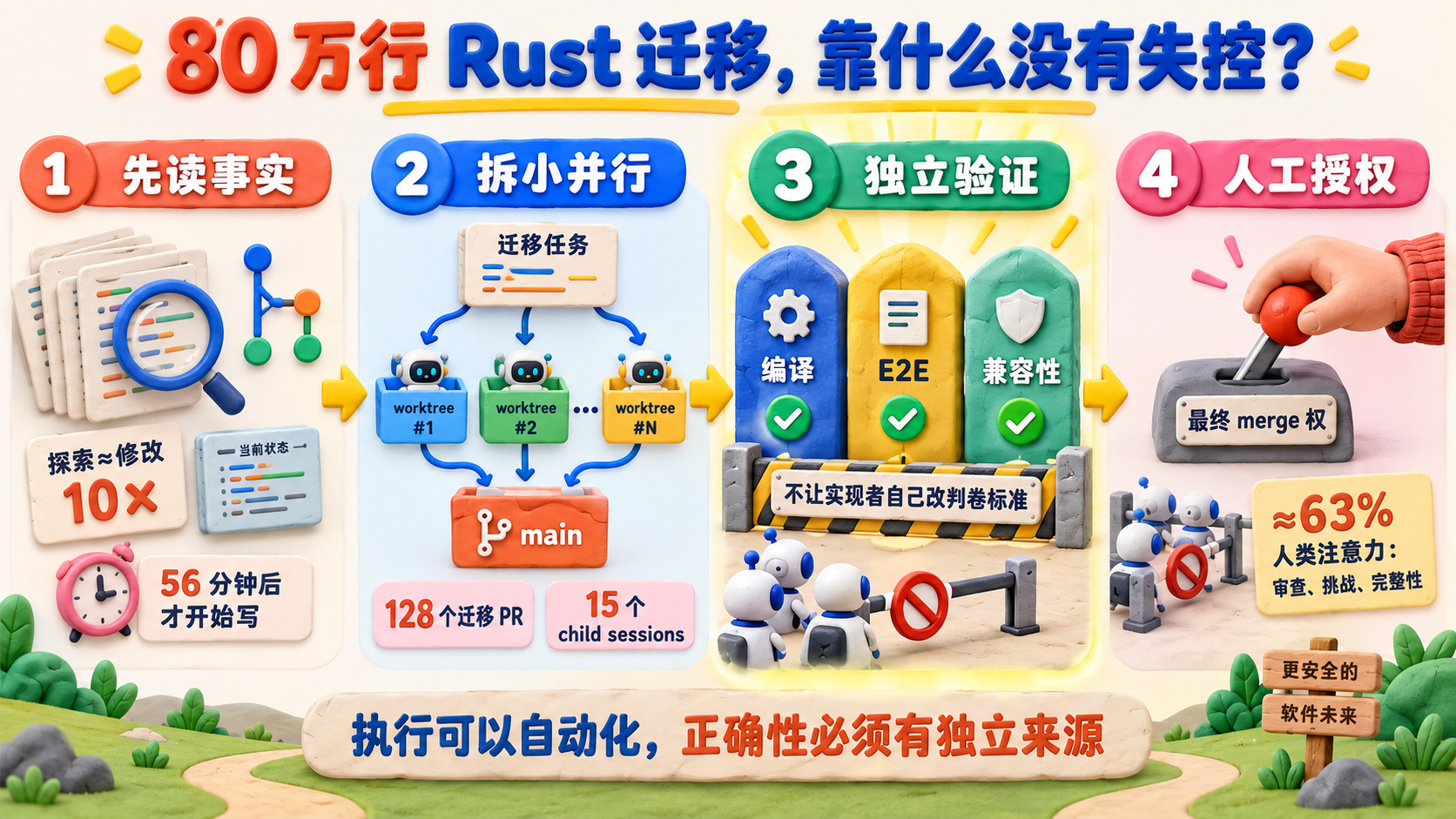 80 万行 Rust 迁移的工程控制回路：先读事实、拆小并行、独立验证、人工授权