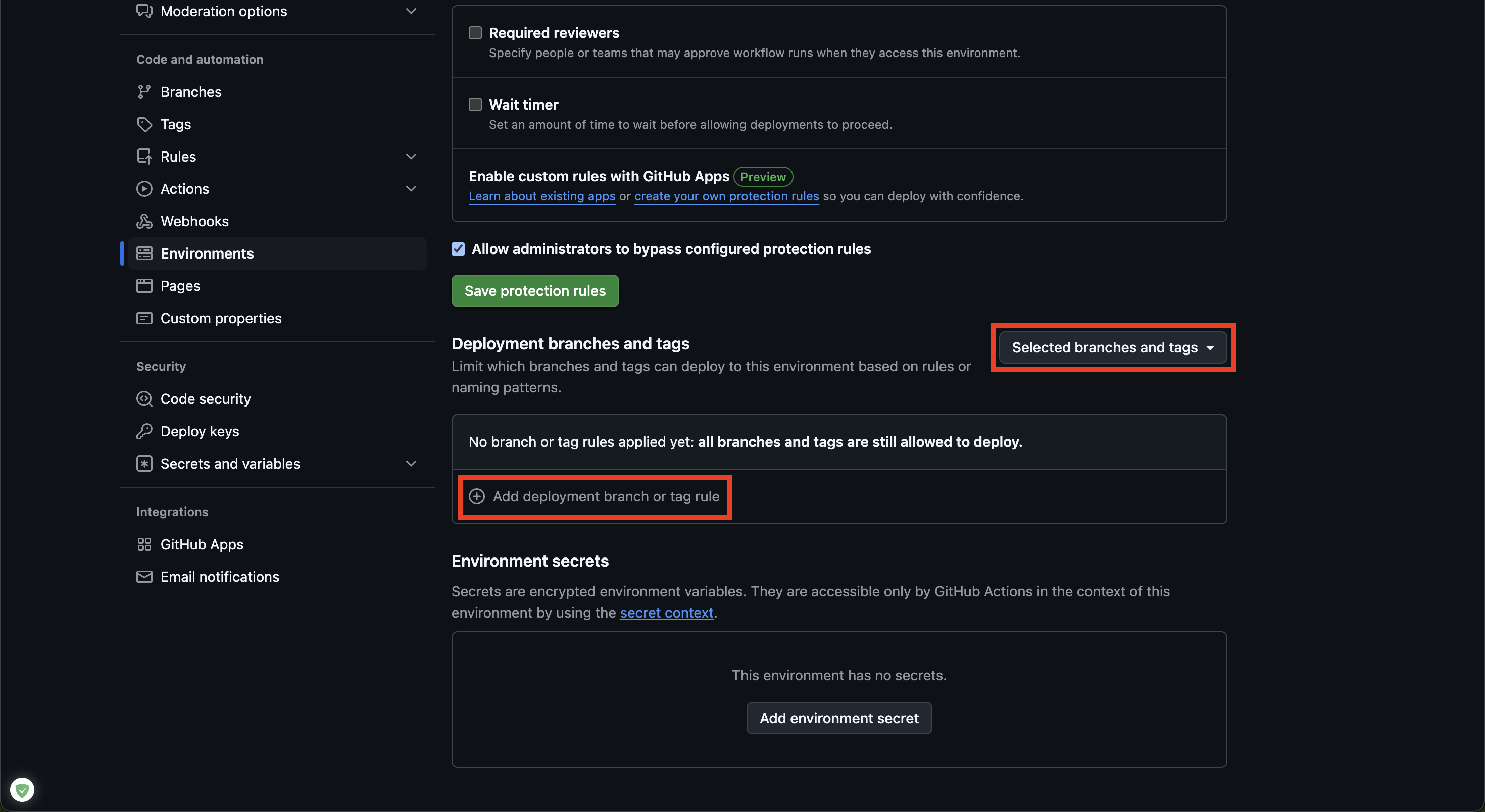 GitHub Secrets New Environment Setting2