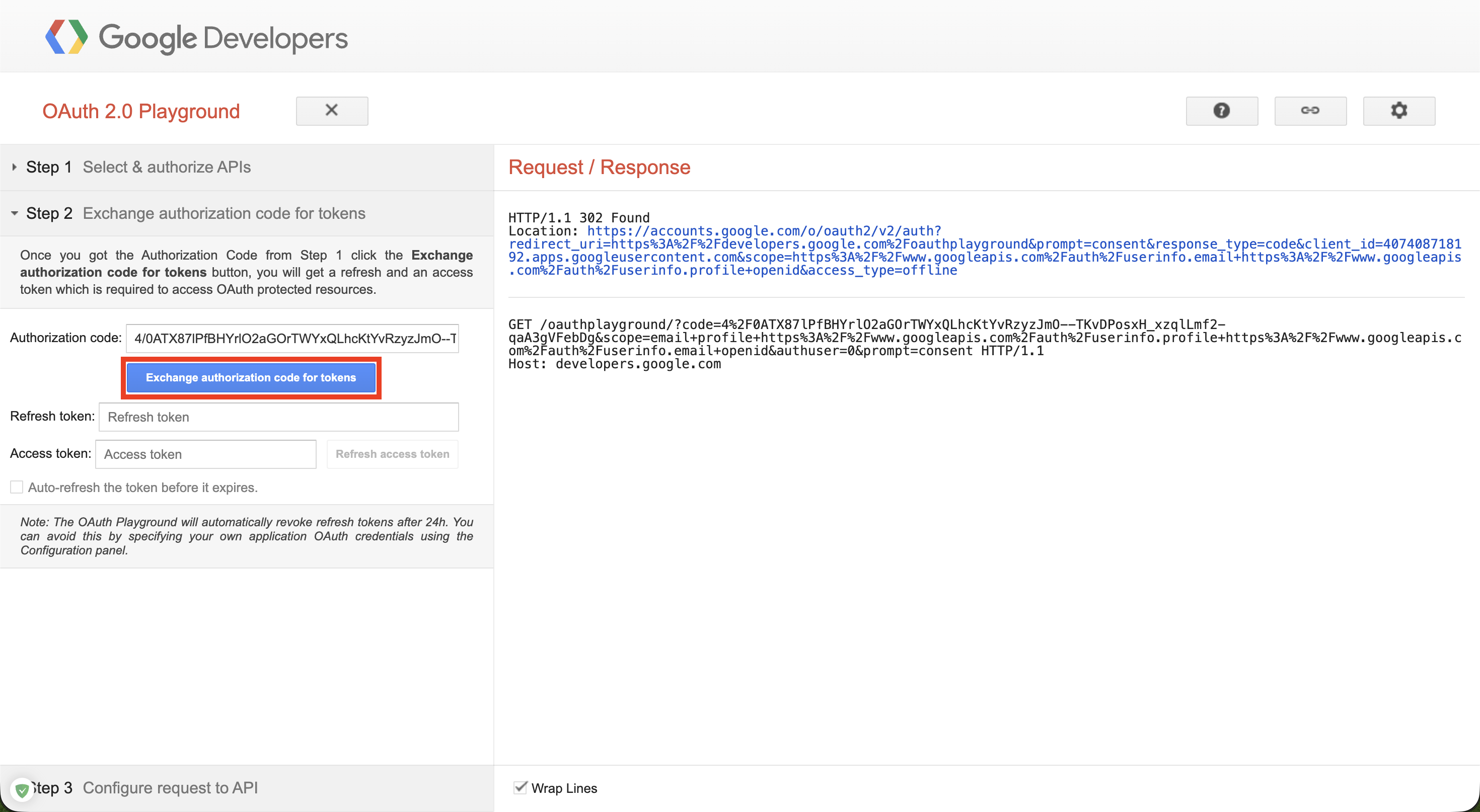 OAuth Playground Exchange