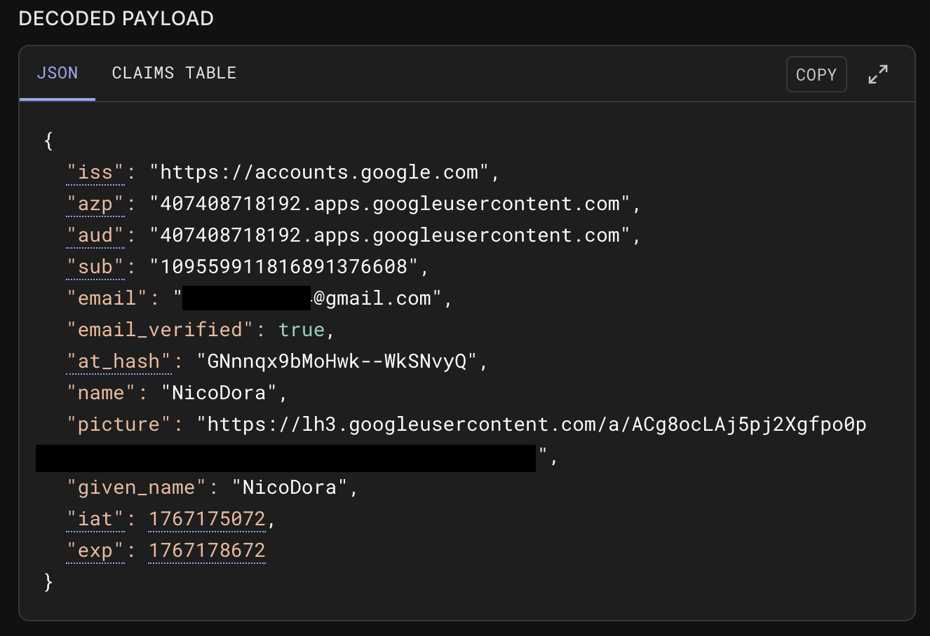 OAuth Playground ID Token