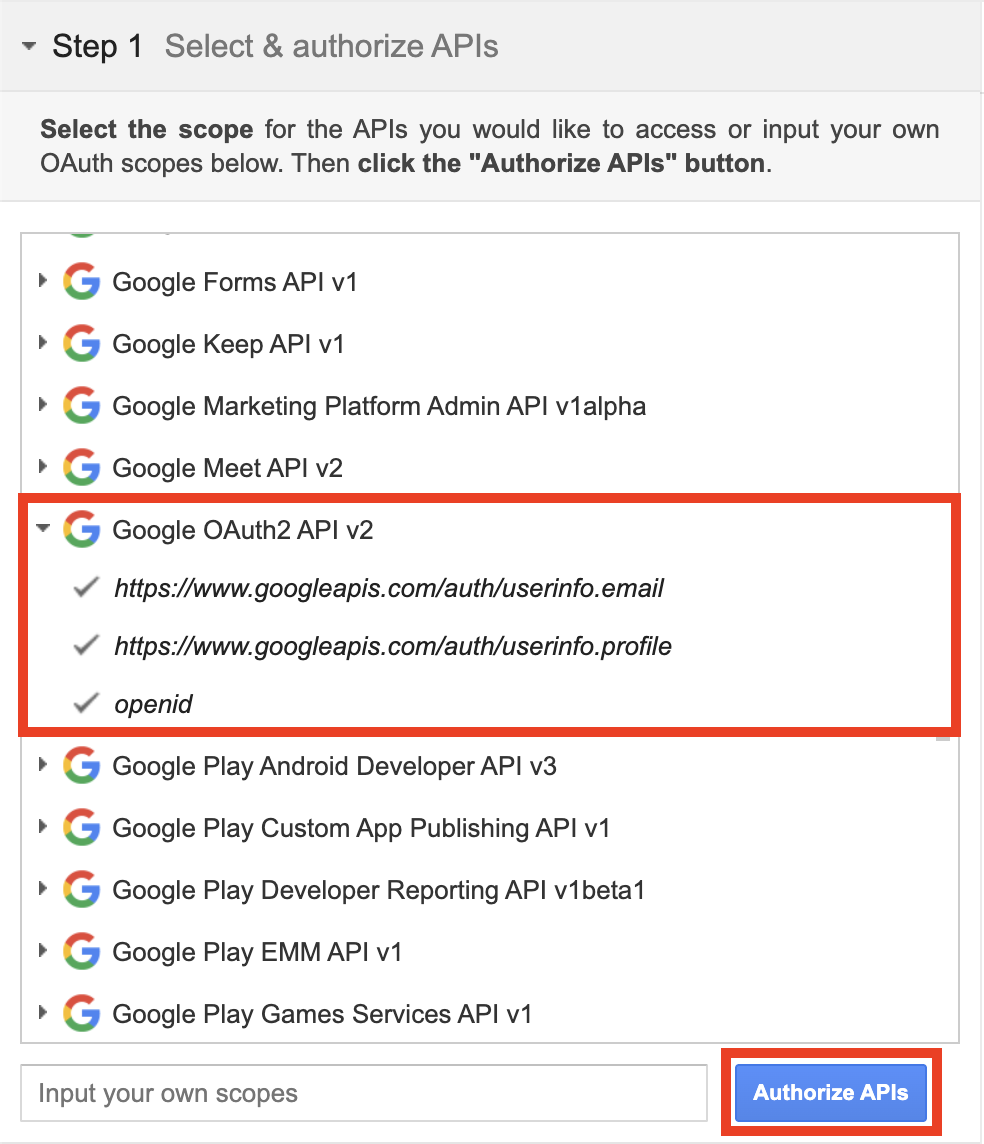 OAuth Playground Scope