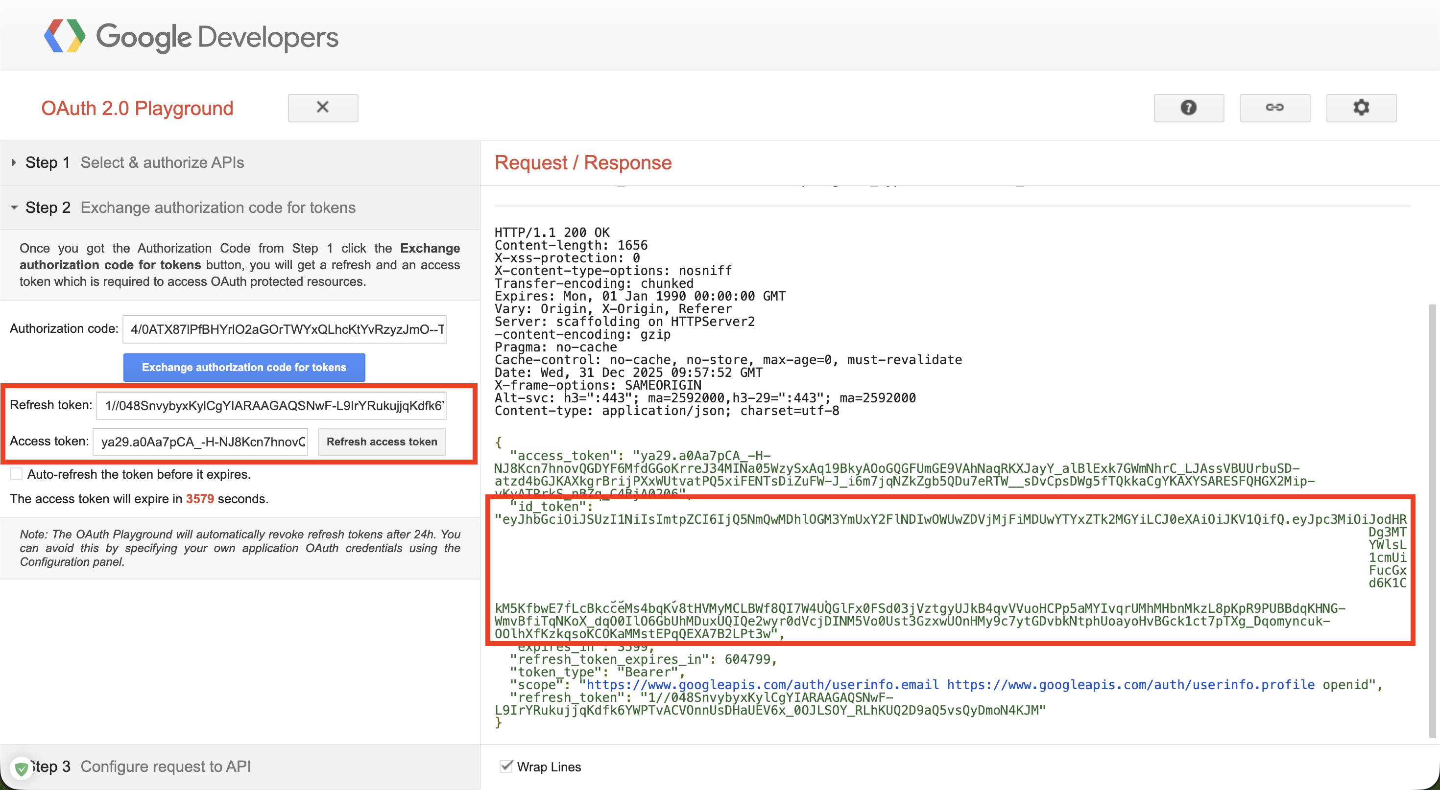 OAuth Playground Tokens