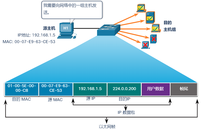 目的 MAC 地址和目的 IP 地址都是广播。